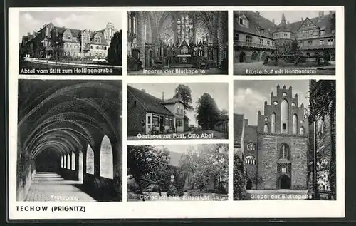 AK Techow / Prignitz, Blutkapelle mit Kreuzgang, Giebel, Inneres, Abtei vom Stift zum Heiligengrabe, Gasthaus zur Post