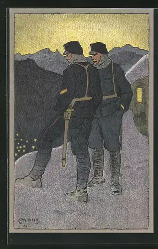 Künstler-AK Carl Moos: Schweizerische Grenzbesetzung 1914, Soldaten im Gebirge