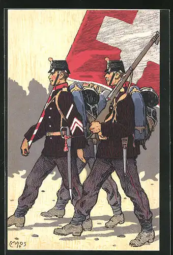Künstler-AK Carl Moos: Schweizerische Grenzbesetzung 1914, Fahnenträger