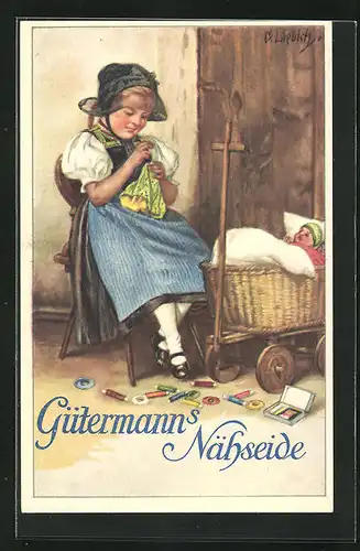 Künstler-AK Curt Liebich: Gütermann`s Nähseide, Puppenmutter