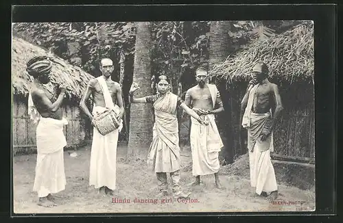 AK Ceylon, Hindu dancing girl, Tänzerin und Musiker