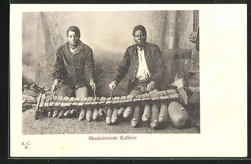 AK Musizierende Kaffern, Musiker aus Afrika mit Xylophon