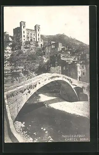 AK Dolceacqua, Castel Doria mit Flussbrücke