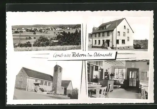 AK Robern i. Odenwald, Gasthaus zum Löwen, Innenansicht, Kirche und Umgebung