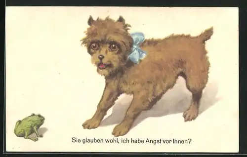 AK Sie glauben wohl, ich hätte Angst vor Ihnen?, Frosch und Hund