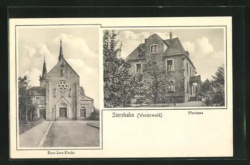AK Siershahn / Westerwald, Pfarrhaus, Ansicht der Herz-Jesu-Kirche