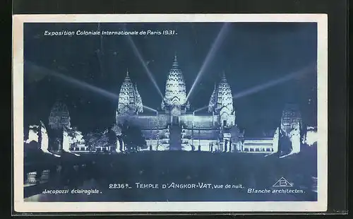 AK Paris, Exposition coloniale internationale 1931, Temple d`Angkor-Vat, vue de nuit
