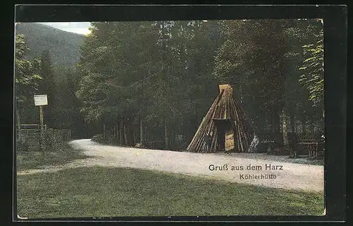 AK Forstwirtschaft, Köhlerhütte im Harz am Waldrand