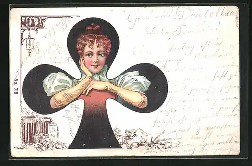 Lithographie Kreuz-Dame, Kartenspiel