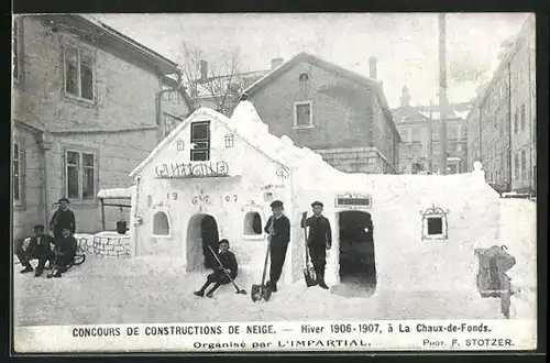 AK La Chaux-de-Fonds, Concours de Constructions de Neige 1906-07, Haus aus Eis