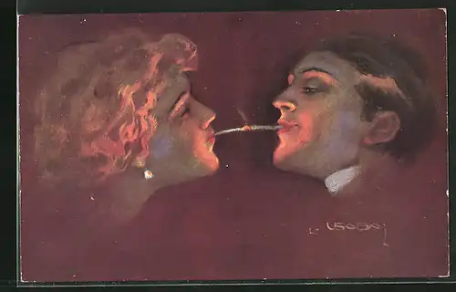Künstler-AK Luis Usabal: Liebespaar mit Zigarette