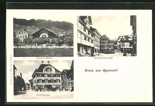 AK Appenzell, Schmäuslemarkt, Landes-Relief, Postbureau