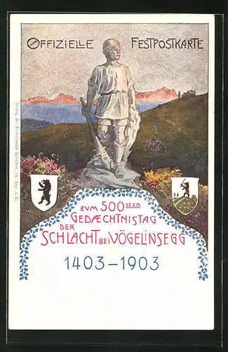 Künstler-AK Vögelinsegg, Zum 500sten Gedächtnistag der Schlacht 1403-1903, Krieger mit Keule