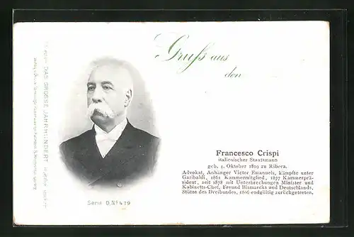 AK Portrait Francesco Crispi, italienischer Staatsmann