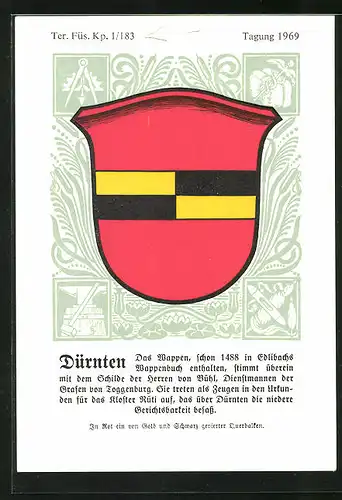 AK Dürnten, Wappen des schweizer Ter. Füs. Kp. 1 /183, Tagung 1969