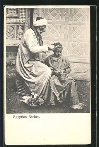 AK Ägyptischer Friseur schneidet einem Jungen die Haare