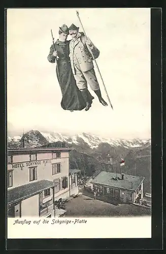 AK Interlaken, Fliegende Menschen über dem Hotel Schynige Platte