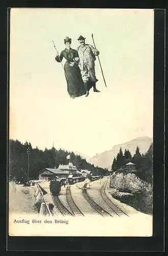 AK Brünig, Fliegende Menschen über dem Bahnhof