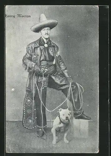 AK Varietekünstler Harry Morton mit Hund und Cowboy-Kostüm