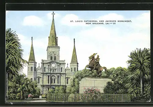 AK New Orleans, LA, St. Louis cathedral and Jackson monument