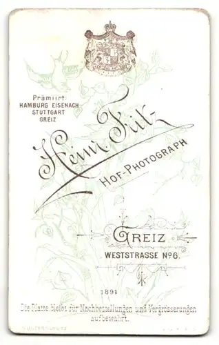 Fotografie H. Fritz, Greiz i / Voigtl., Portrait bürgerliche Dame im eleganten Kleid