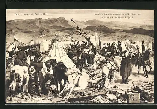 Künstler-AK Bataille d`Isly, prise du camp du fils de l`Empeurer du Maroc 1844