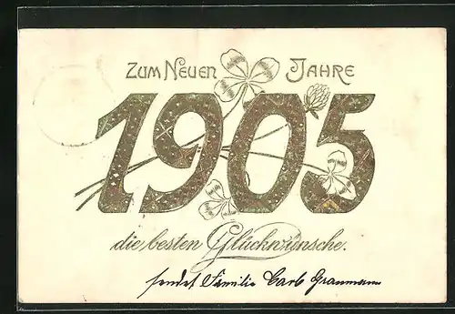 Präge-AK Goldene Jahreszahl 1905 mit Kleeblättern
