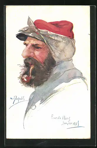 Künstler-AK Em. Dupuis: Four de Paris, Janvier 1915, Französischer Soldat eine Pfeife rauchend
