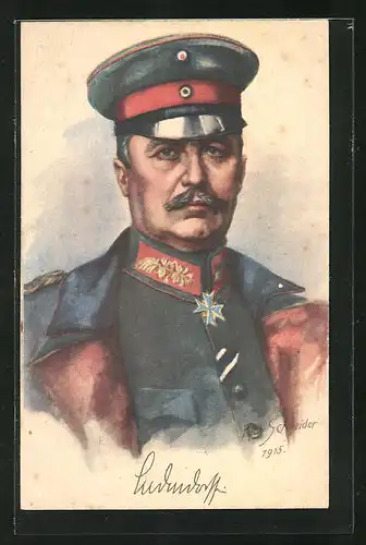 Künstler-AK Rud. Schneider: Ludendorff, Portrait in Uniform mit Pour le Mérite