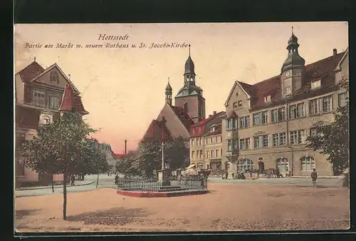 AK Hettstedt / Südharz, Markt mit neuem Rathaus und St. Jacobi-Kirche