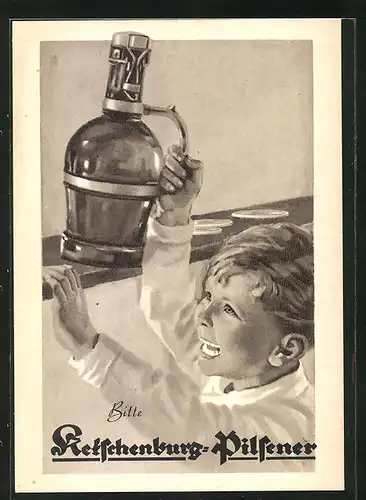 AK Brauerei-Werbung, Ketschenburg-Pilsener, Kleiner Junge mit Bierflasche in der Hand