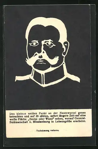 AK Paul von Hindenburg als Negativbild, optische Täuschung