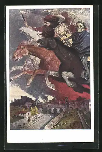 Künstler-AK Arnold Böcklin: Der Krieg, Reiter mit dem Tod