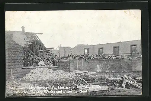 AK Cambridge Springs, PA, Hurricane Oct. 1909, Ruine des Wasserwerks nach dem Sturm