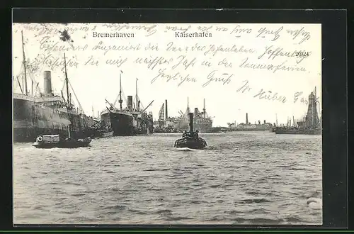 AK Bremerhaven, Dampfer im Hafen