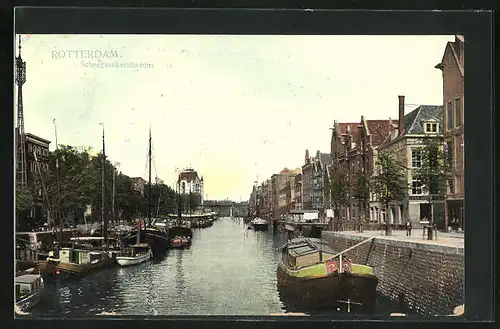 AK Rotterdam, Scheepmakershaven, Boote an Kaimauer, Häuserfassaden