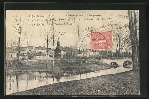 AK Vineuil, Vue generale, Brücke mit Fluss