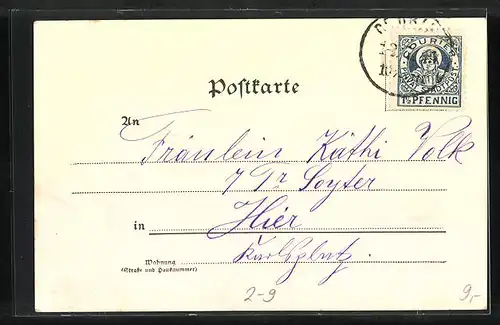 Präge-Lithographie Kleeblattanhänger, Private Stadtpost