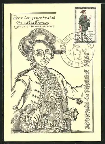 AK Valence, Briefmarken Ausstellung 1961, Dernier pourtraict de Mandrin