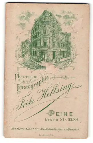 Fotografie Fritz Helbsing, Peine, rücks. Ansicht Peine, Atelier Breite Str. 33 /34, vorders. Portrait