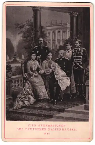Fotografie Portrait Kaiser Wilhelm I. mit Familie, vier Generationen