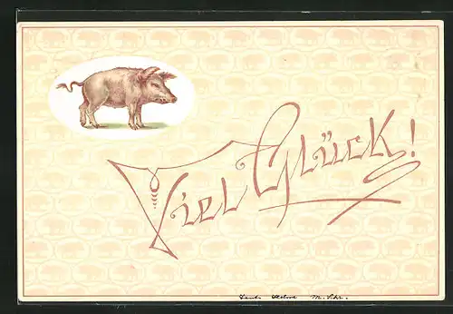 Vorläufer-AK Viel Glück!, 1894, Schwein als Glücksbringer