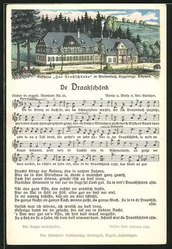 Lied-AK Anton Günther Nr. 25: Breitenbach, Gasthaus Zur Dreckschänke, Text De Draakschänk