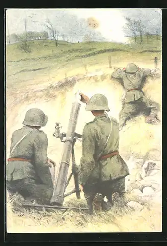 AK Schweizer Soldaten der 6. Division an ihrem Geschütz