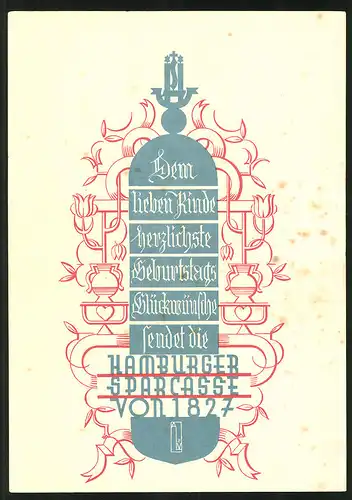 Klapp-AK Hamburger Sparkasse von 1827, Geburtstagsglückwünsche