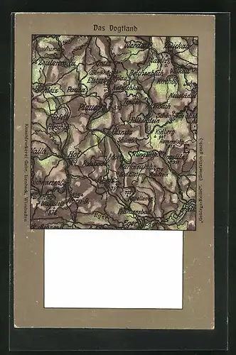 Relief-AK Plauen, Landkarte vom Vogtland
