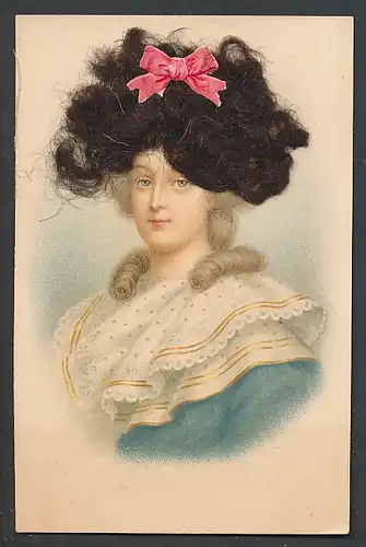 Echt-Haar-AK Hübsche junge Frau mit roter Schleife im Haar