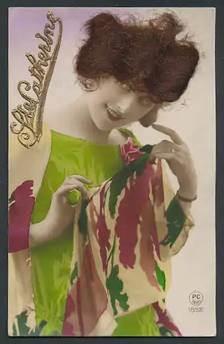 Echt-Haar-AK Ste. Catherine, Schöne Frau mit brünetten Locken