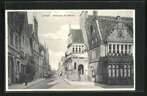 AK Lemgo, Mittelstrasse mit Rathaus