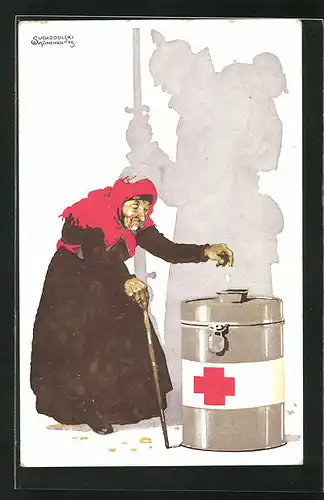 Künstler-AK Siegmund von Suchodolski: Spendensammlung vom Roten Kreuz der Stadt München